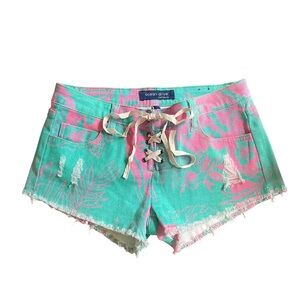 Ocean Drive Pink and Green Jean Shorts